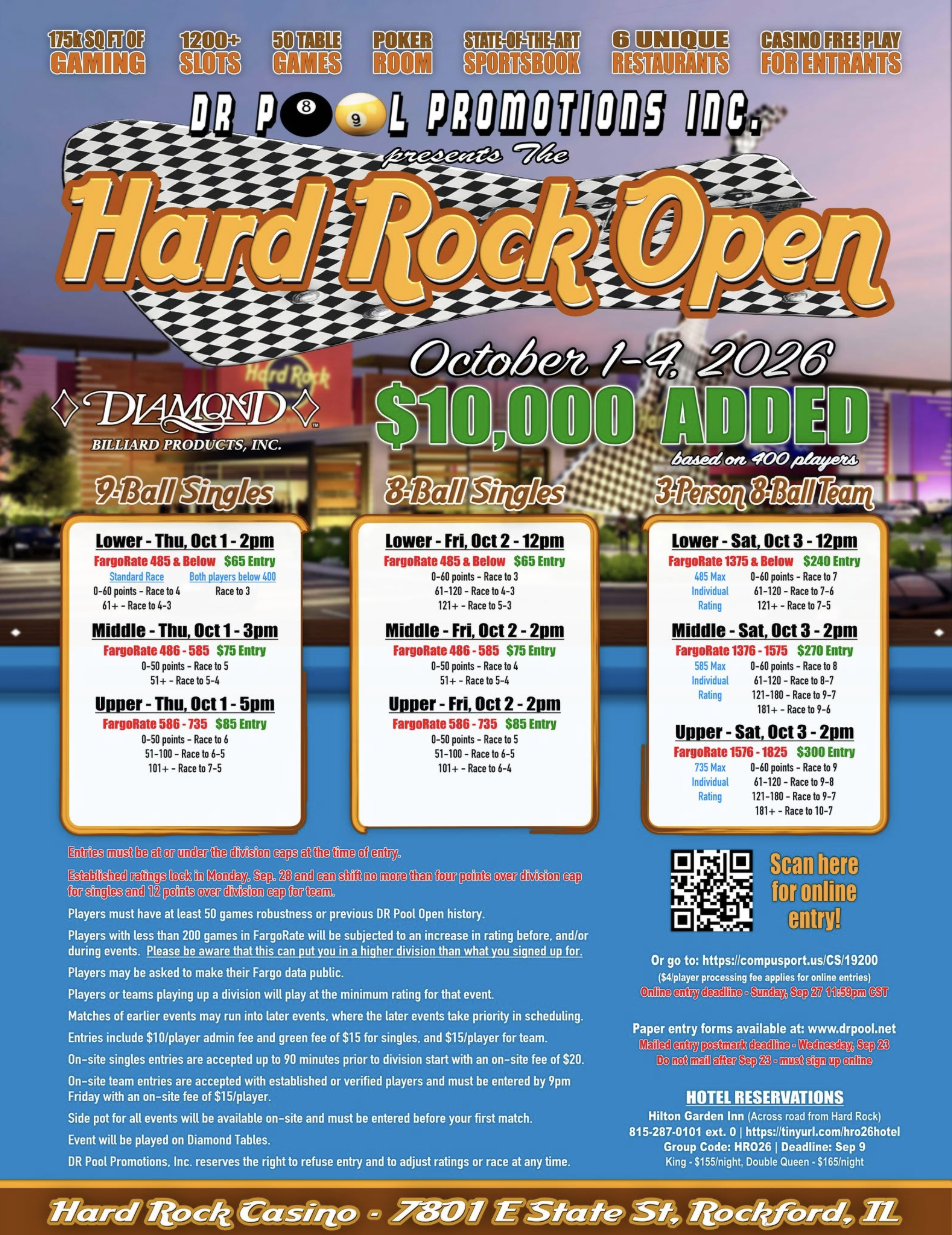 Hard Rock Open 9-Ball Singles — Middle (486-585) tournament flyer